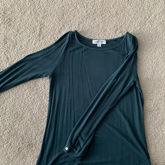 Amour Vert XS cold shoulder teal long sleeve shirt - Picture 2 of 4